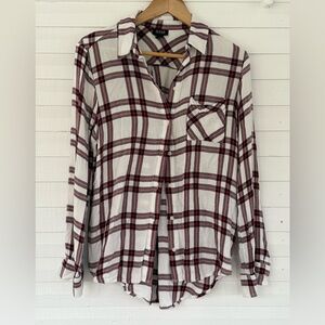 a.n.a Burgundy and White Checkered Top